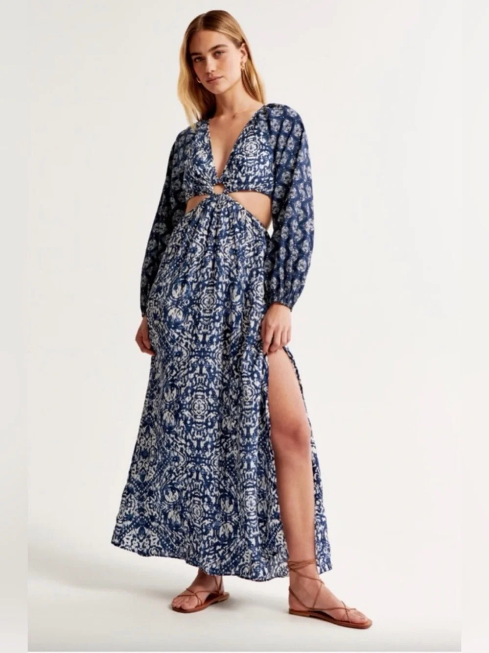 Abercrombie Long-Sleeve Plunge Cutout Maxi Dress